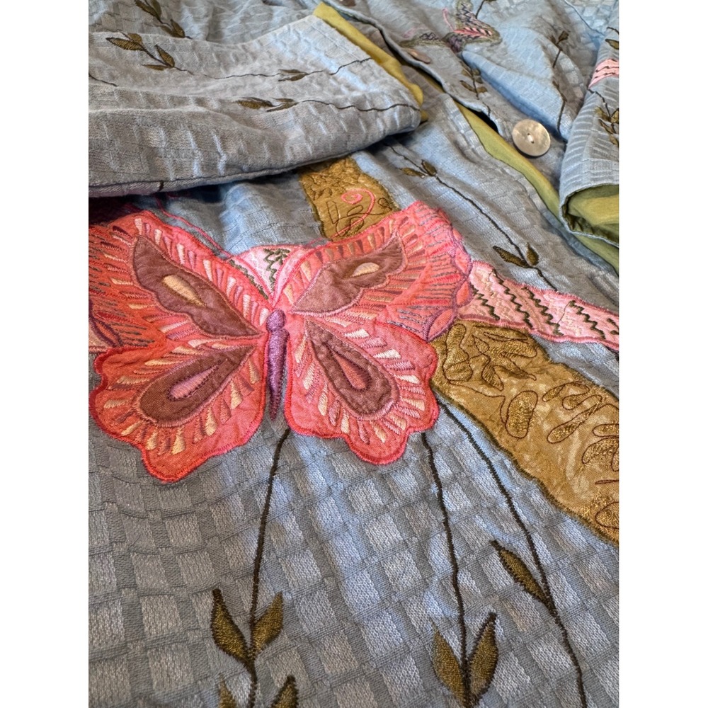 Indigo Moon Women Blue Butterfly Embroidered Jacket Boho Cotton Rayon Small